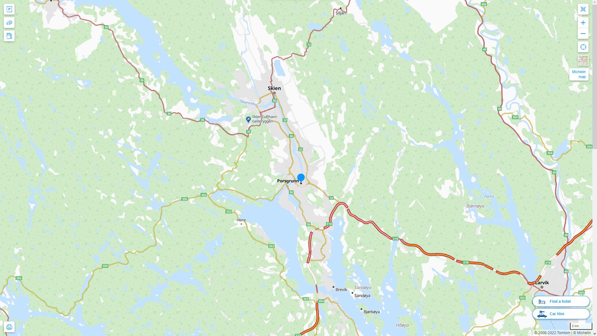 Porsgrunn Highway and Road Map